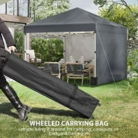 Outsunny 3 x 3 (M) Pop Up Gazebo - UPF 30+ with 2 Sidewalls, Leg Weight Bags, and Wheeled Bag, Height Adjustable Party Tent Event Shelter for Garden, Patio, Dark Grey(m-8)