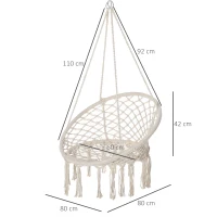 Outsunny Chaise Suspendue Fauteuil suspendu intérieur extérieur Chaise hamac de Voyage Portable Ø 80 x 42H m macramé Coton Polyester Beige(m-3)
