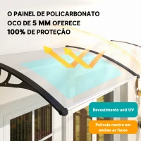 Outsunny Marquise para Portas e Janelas 195x75cm Marquise com Proteção para Sol e Chuva com Painéis de Policarbonato Transparente(m-4)
