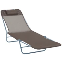 Outsunny Garden Lounger Recliner Adjustable Sun Bed Chair-Coffee(m-10)
