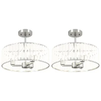 HOMCOM Crystal Ceiling Light Fixture Set of 2, Semi Flush Mount Modern Chandelier for Living Room, Bedroom and Hallway, 3-Lights with E14 Base, Silver Tone(m-10)