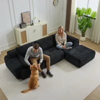 Modernes Sofa aus komprimiertem Memory-Schaumstoff, große Sofagarnitur für das Wohnzimmer, haustierfreundliches modulares Sofagarnitur Cloud, Cordstoff, kein Zusammenbau erforderlich, schwarz(m-8)