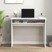 HOMCOM Home Office Furniture Set, Modern Computer Desk with Storage Shelf and Ergonomic Mesh Chair with Flip-Up Arms, Lumbar Support, Adjustable Height, Swivel Wheels, White and Grey(m-9)