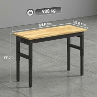 HOMCOM Banco da Lavoro in Legno e Acciaio Altezza Regolabile, 2 Prese AC, Capacità 900 kg, Color Legno e Nero(m-3)