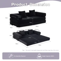 Bodencouch, Kompressionssofa, umwandelbares Bodenschlafsofa mit Kissen-Rückenlehne, bequemes Futon-Couch-Lounge-Schlafsofa, Cordstoff, für Wohnzimmer, Schlafzimmer (Schwarz)(m-3)
