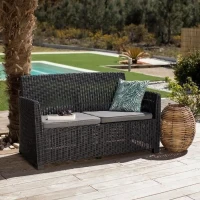 Salon de jardin - résine imitation rotin tressé - Allibert by KETER - 4 personnes - Mia - Gris graphite(m-3)