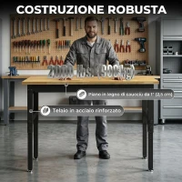 HOMCOM Banco da Lavoro in Legno e Acciaio Altezza Regolabile, 2 Prese AC, Capacità 900 kg, Color Legno e Nero(m-4)
