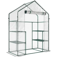 Outsunny Serre de jardin 4 tablettes acier PVC haute densité 140 g/m² anti-UV 142 x 73 x 195 cm transparent vert(m-12)