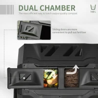 Outsunny Garden Composter - Compost Bin for Waste - 360° Rotating - Double Chamber 160 L - Black, PP & Epoxy Steel(m-4)