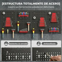 HOMCOM 4 Paneles de Herramientas de Pared 38 Piezas cada panel 60x40 cm con Ganchos y Estantes Negro y Rojo(m-4)