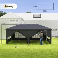 Outsunny 3 x 6 m Pop Up Gazebo with Sides and Windows, Height Adjustable Party Tent with Storage Bag for Garden, Camping, Event, Black(m-3)