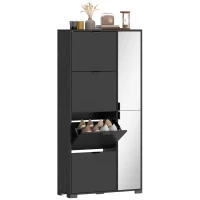 HOMCOM Scarpiera Moderna con Specchio, 4 Cassetti a Ribalta, Capacità Fino 16 Paia di Scarpe, Nero(m-11)