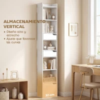 HOMCOM Estantería para Libros con 2 Cajones y Puerta Librería Estrecha con 6 Estantes Abiertos 32x24x181,5 cm Blanco(m-4)