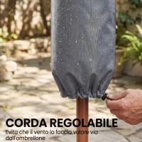 Outsunny Copertura per Ombrellone Impermeabile, Custodia Copri Ombrellone con Cerniera e Laccio, Grigio(m-6)