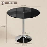 HOMCOM Round Bar Table, Modern Dining Table with Tempered Glass Top and Steel Frame for 4, 80 x 80 x 77cm, Black(m-3)