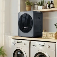 HOMCOM Vented Tumble Dryer, 4kg Front Tumble Dryer with Stainless Steel Tub, 800W Compact Freestanding Grey(m-2)