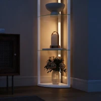 HOMCOM LED Floor Lamp with Shelves, Dimmable Standing Lamp with Foot Switch for Living Room, Bedroom, White(m-7)