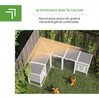 PawHut Cotet pentru găini casă din lemn în formă de L cu 2 case, 2 niveluri, zonă de alergare, rampă, 251 x 192 x 103 cm Gri(m-7)