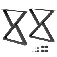 HOMCOM Set 2 Gambe per Tavolo in Acciaio a Forma di X, con 12 Viti e 4 Piedini Regolabili, Stile Industriale, Nero(m-10)