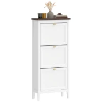 HOMCOM Shoe Cabinet with 3 Flip Drawers, Farmhouse Narrow Shoe Storage Cabinet with Adjustable Shelves, White(m-11)