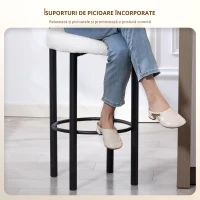 HOMCOM Set de 2 taburete de bar, scaune de bar din țesătură bouclette cu spătar curbat, suport pentru picioare, 50x52,5x98cm, crem(m-4)