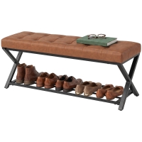 HOMCOM Banc à chaussures, Banc d'entrée avec rembourrage simili cuir, 112 x 37 x 47 cm, Marron