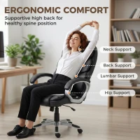 HOMCOM Scaun Birou Ergonomic Rotativ din Piele PU, Funcție Legănare, Înălțime Reglabilă, Capacitate 120kg, Negru(m-4)