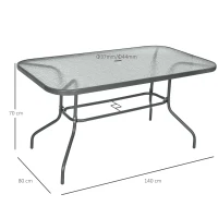 Outsunny Garden Dining Table Glass Top Metal Frame with Parasol Hole Outdoor Balcony Grey 140L x 80Wcm(m-3)