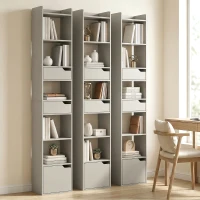 HOMCOM Bookcase Tall Narrow with 5 Tiers and Drawers Freestanding Bookshelf Storage Cabinet for Living Room Grey(m-8)