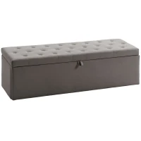 HOMCOM Puff de Armazenamento Banco de Armazenamento 141L 137x41x42 cm Estofado em Veludo Baú de Arrumação Capacidade 240 kg Cinzento(m-1)