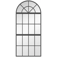HOMCOM Large Arched Wall Mirror with Metal Grid, 3-Piece Split Window Mirrors, 120 x 54 cm, Black(m-1)