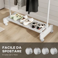 HOMCOM Stendibiancheria Estensibile con Ruote e Freno, Ripiano Porta Scarpe e Struttura in Acciaio Inox, Bianco(m-5)