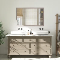 HOMCOM Wall Bathroom Mirror, 50 x 70 cm Wall-Mounted Mirror for Living Room, Bedroom, Hallway, Grey(m-7)