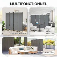 Outsunny Paravent 221 x 172 cm paravent de jardin à 4 panneaux avec pieds larges en tissu polyester de 180 g/m² gris foncé(m-4)