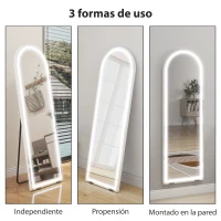 HOMCOM Espejo de Pie Cuerpo Entero con Luces 150x50cm Arqueado sin Marco 3 Temperaturas de Color Brillo Ajustable Transparente(m-6)