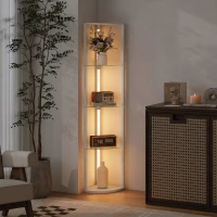 HOMCOM LED Floor Lamp with Shelves, Dimmable Standing Lamp with Foot Switch for Living Room, Bedroom, Grey(m-9)