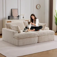 Doppelter Chaiselongue-Sessel für den Innenbereich, übergroße gepolsterte Cloud-Schlafcouch, luxuriöses Schlafsofa mit tiefem Sitz, Sofa-Chaiselongue mit Anbausofa, Lesesessel aus Cord für das Wohnzimmer, kein Zusammenbau erforderlich, weiß(m-9)