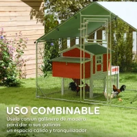 PawHut Gallinero Metálico de Exterior de 3x2m con Percha Multiusos Comedero Colgante Tipo Brocheta y Lona Protectora Resistente(m-9)