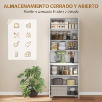 HOMCOM Alacena de Cocina con 4 Puertas Compartimento Abierto Estantes Ajustables 68x34x180 cm Blanco Brillo(m-5)