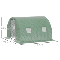 Outsunny Tunnel garden greenhouse 9 m² 4 windows, roll-up zippered door galvanized steel frame, PE cover 300 x 300 x 200 cm green(m-3)