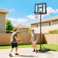 SPORTNOW Canestro Basket ad Altezza Regolabile per Giardino e Piscina con Base Riempibile, 110x75x195-370 cm, Nero(m-2)