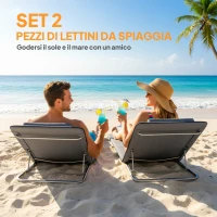 Outsunny Set 2 Sdraio da Spiaggia con Schienale Regolabile su 5 Livelli, Poggiatesta e Borsa da Viaggio, Lettini Spiaggia Pieghevoli Portatili in Acciaio e PE, 134x48x33-43 cm, Grigio(m-4)