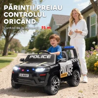 AIYAPLAY Mașină Electrică de Poliție pentru Copii 12V cu Telecomandă, Sirenă și Lumini Intermitente, Vârsta 3-5 Ani, Negru(m-5)