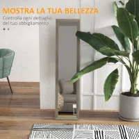 HOMCOM Specchio da Terra Moderno a Figura Intera con Cornice e Supporto, in Legno e Vetro, 37x40x155 cm, Grigio(m-4)