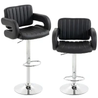 HOMCOM Bar Stools Adjustable Swivel Kitchen Chairs with Backrest Armrest Set of 2 PU Leather Black(m-1)