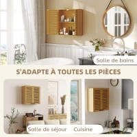 HOMCOM Armoire murale de salle de bain, meuble de rangement avec étagère réglable, en bambou 60 x 20 x 60 cm effet bois naturel(m-7)