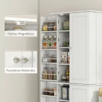 HOMCOM Armário Despensa de Cozinha com 4 Portas e Prateleiras Ajustáveis para Sala de Estar ou Sala de Jantar 60x35x166 cm Branco(m-7)