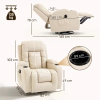 HOMCOM Poltrona Reclinabile Massaggiante e Riscaldata, 8 Punti Massaggio e 3 Modalità con Telecomando, Pelle PU, Crema(m-3)
