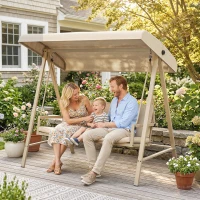 Outsunny Three-Seat Garden Swing Chair, with Adjustable Canopy - Beige(m-9)