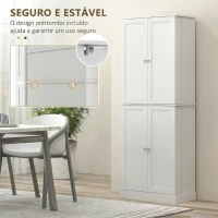 HOMCOM Armário Despensa de Cozinha com 4 Portas e Prateleiras Ajustáveis para Sala de Estar ou Sala de Jantar 60x35x166 cm Branco(m-6)
